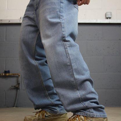 Y2K embroidered relaxed denim skate jeans W38L30 blue Royal Blue relaxed fit jeans