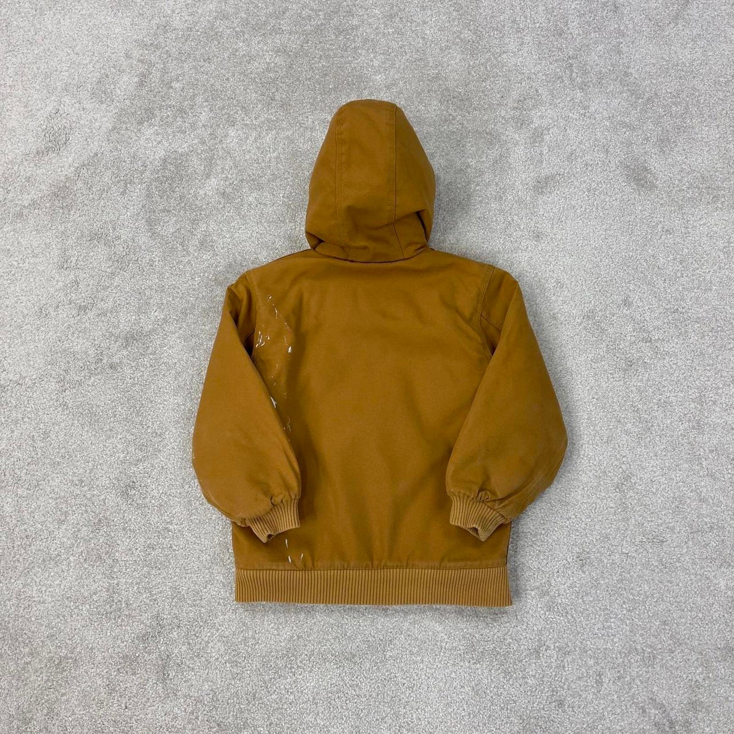 Vintage Kids Carhartt hooded active jacket Small (7-8) tan canvas 90s style quilt lined active