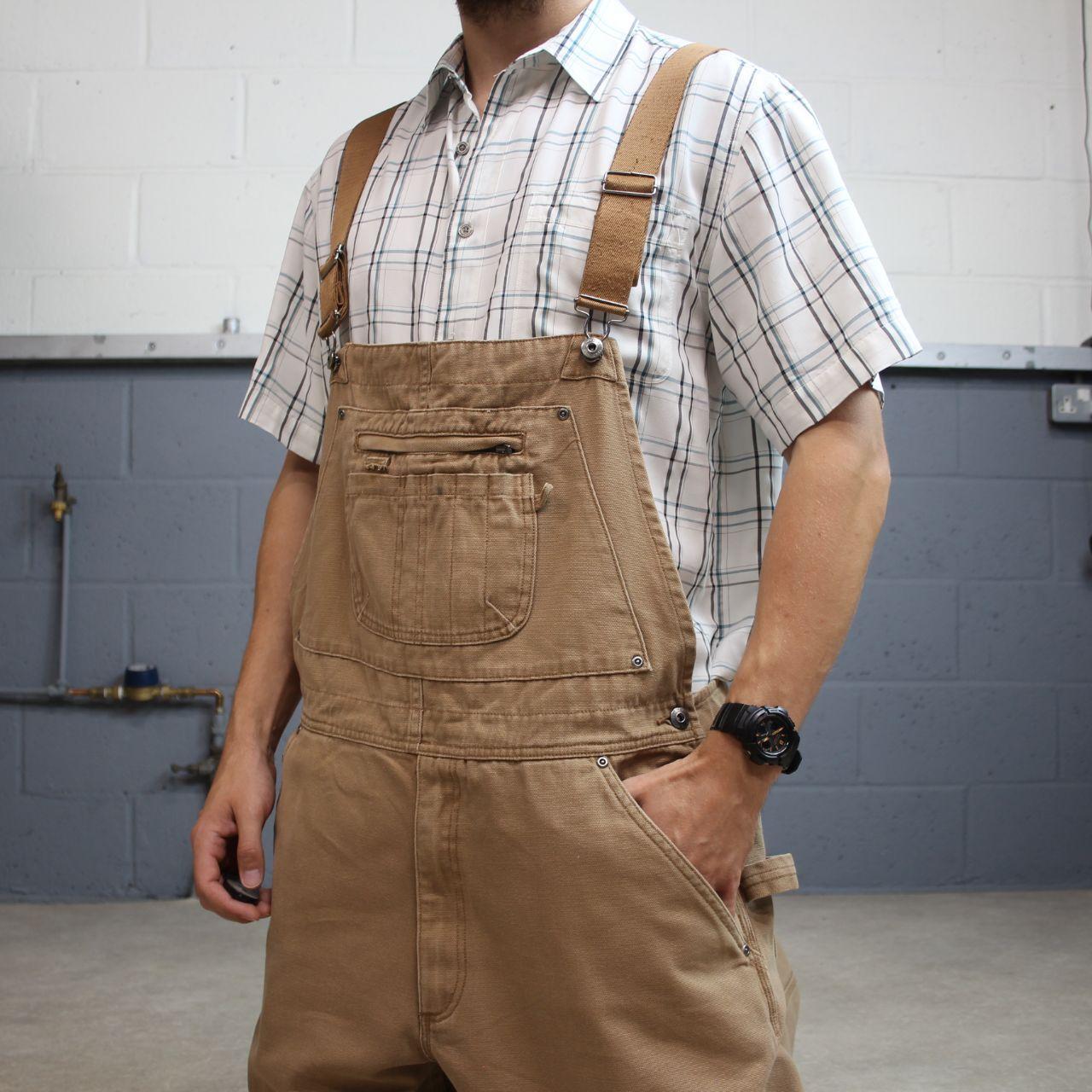 Vintage baggy denim Dungarees loose y2k tan Duluth Trading workwear bib & brace overalls utility