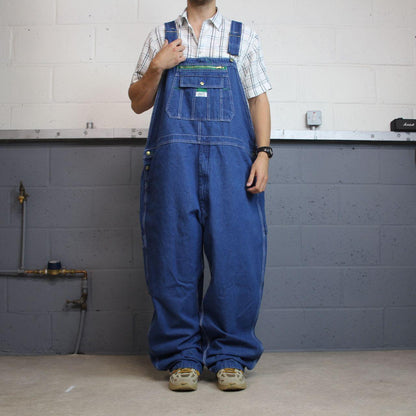Vintage baggy liberty dungarees 00s denim overalls blue Patch logo and adjustable straps