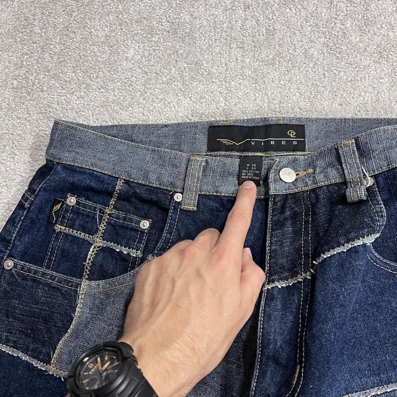 Vibes baggy patchwork jeans y2k blue colour block denim wide leg fit skater pants