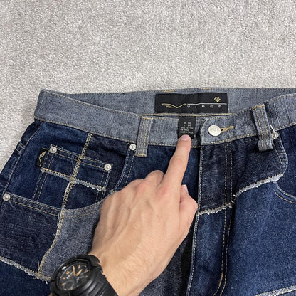 Vibes baggy patchwork jeans y2k blue colour block denim wide leg fit skater pants