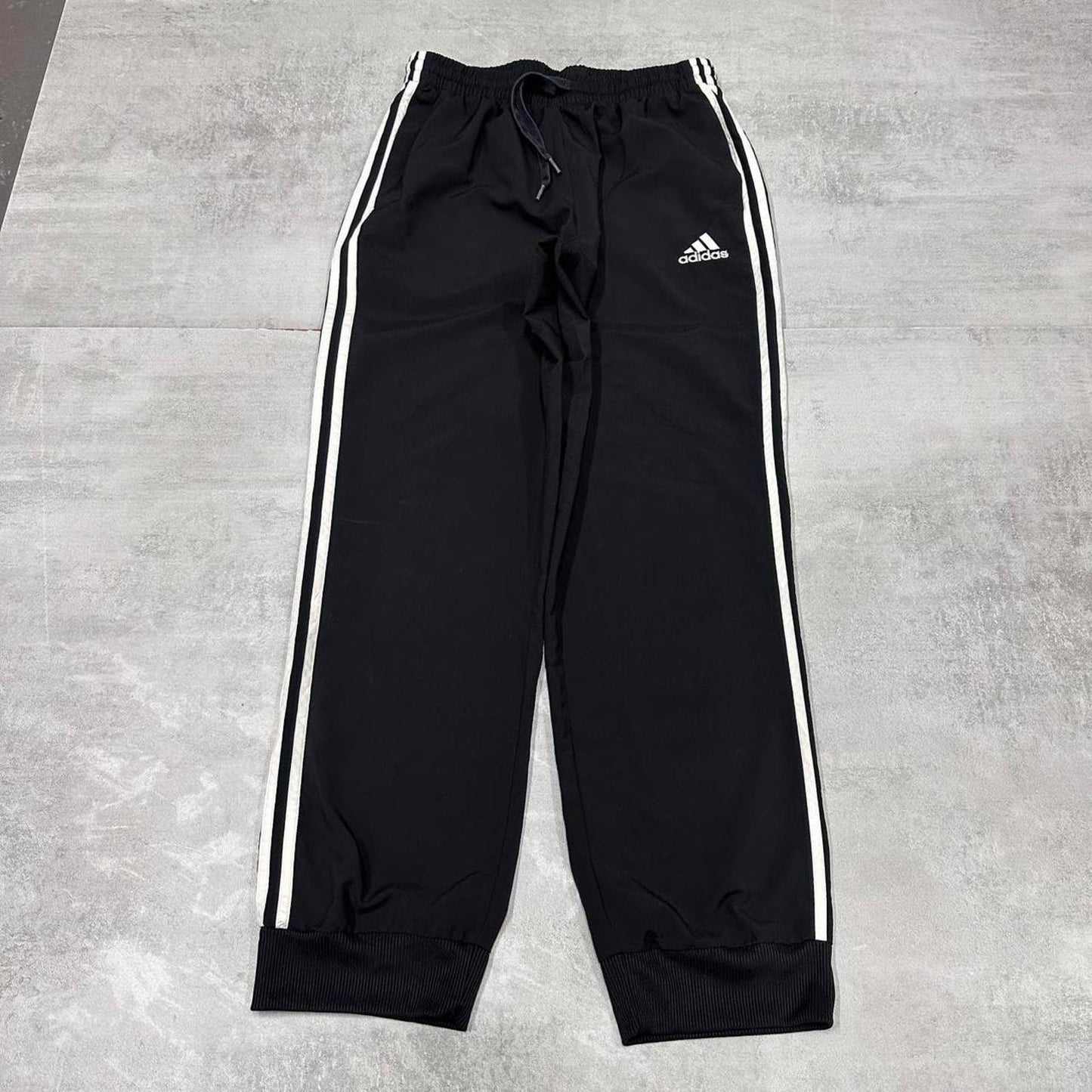 Adidas Trackies L black y2k track bottoms embroidered logo side stripe design
