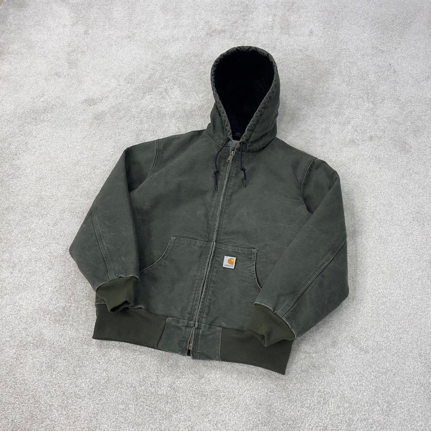 Faded Green Women's Carhartt hooded active jacket Medium canvas work coat