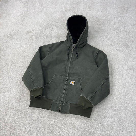 Faded Green Women's Carhartt hooded active jacket Medium canvas work coat