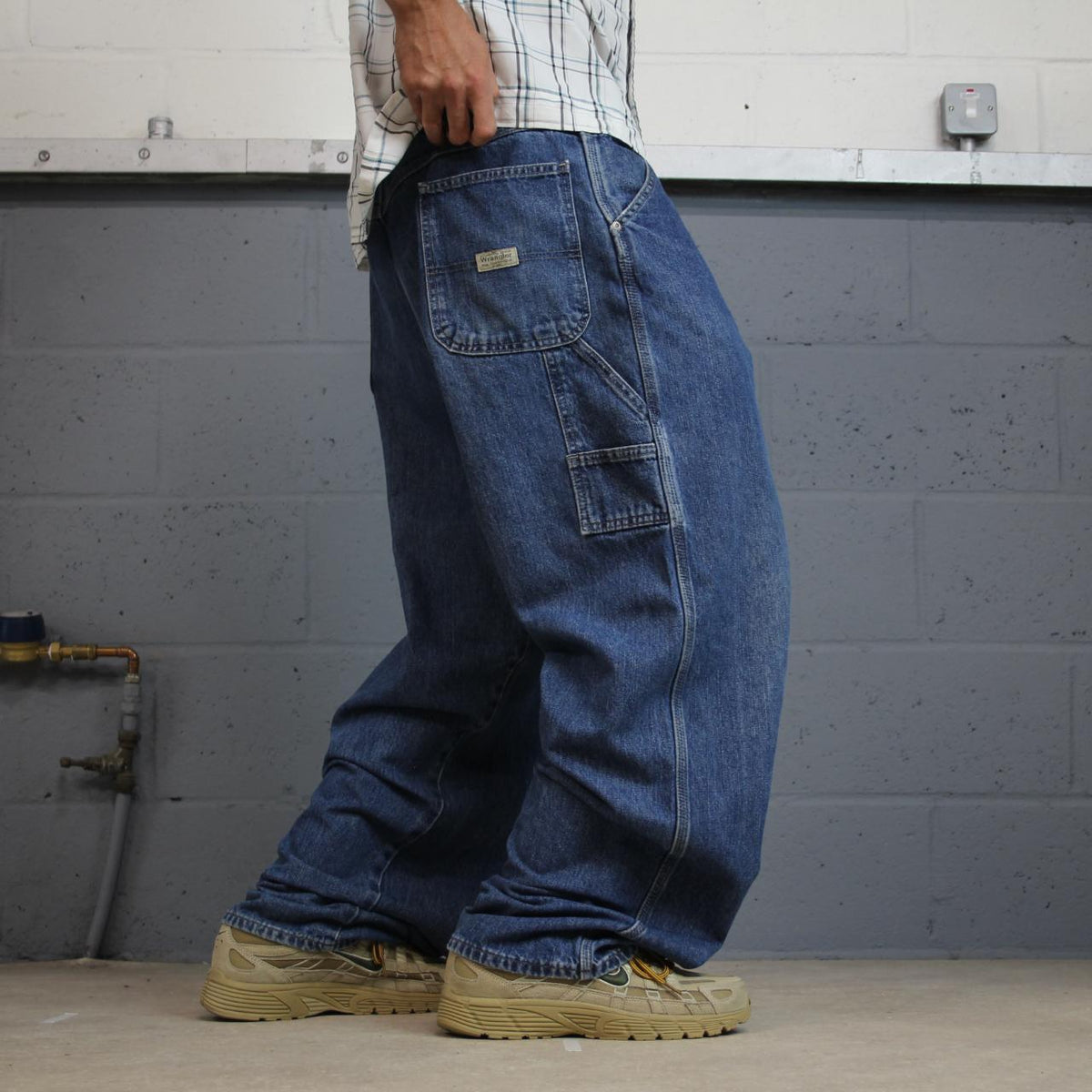Baggy Wrangler carpenter jeans y2k blue denim Loose leg skater 2000s style cargo pants