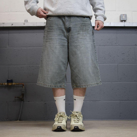 Long Baggy denim shorts y2k blue Brooklyn Xpress skater style brand surf jorts