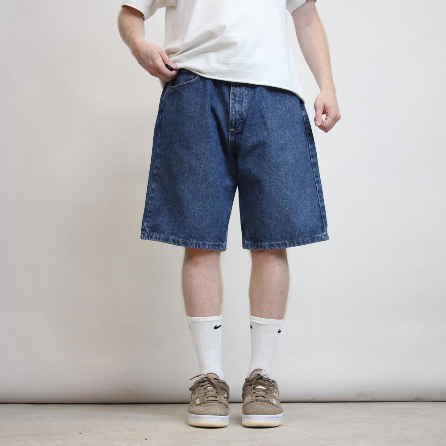 Baggy Wrangler jorts W36 blue denim Y2K skater style jorts waist patch