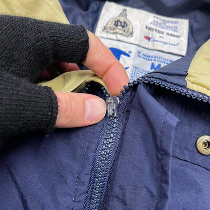 Vintage y2k Champion technical windbreaker jacket navy Colour panels embroidered logos Notre Dame