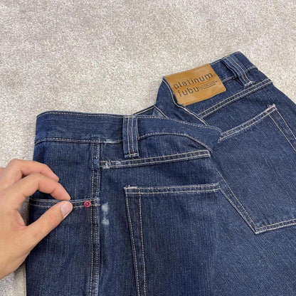 FUBU baggy denim carpenter shorts y2k navy Thick denim cargo festival shorts with details