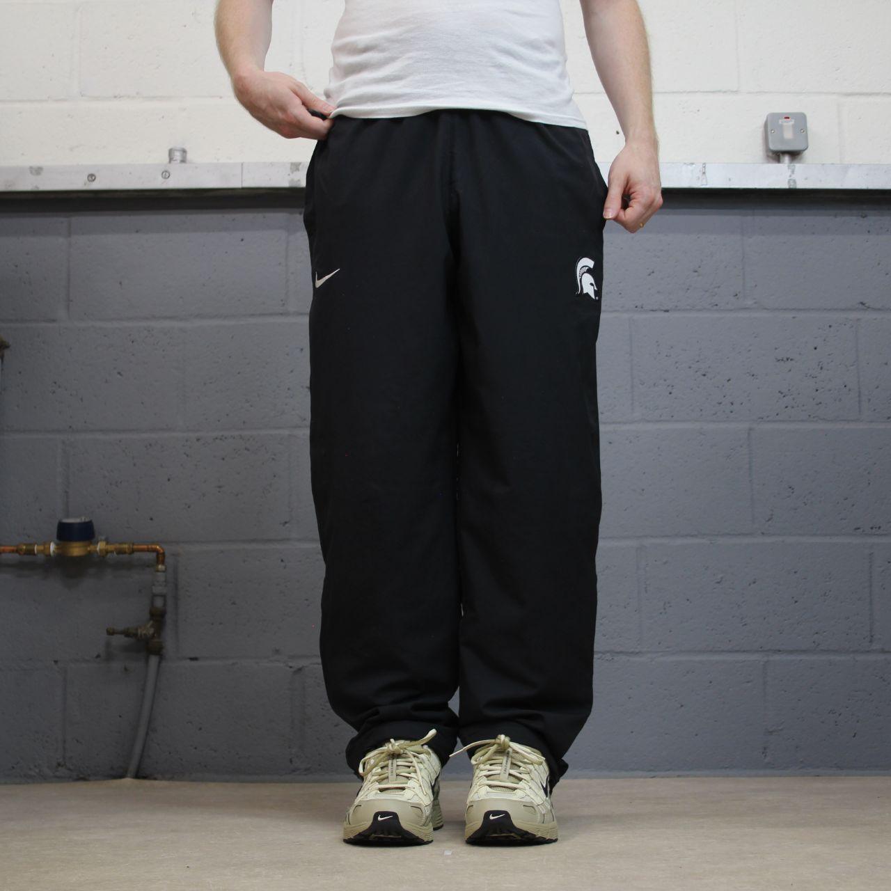 Y2K Nike tracksuit bottoms black Loose floaty mesh lined swoosh logo track pants