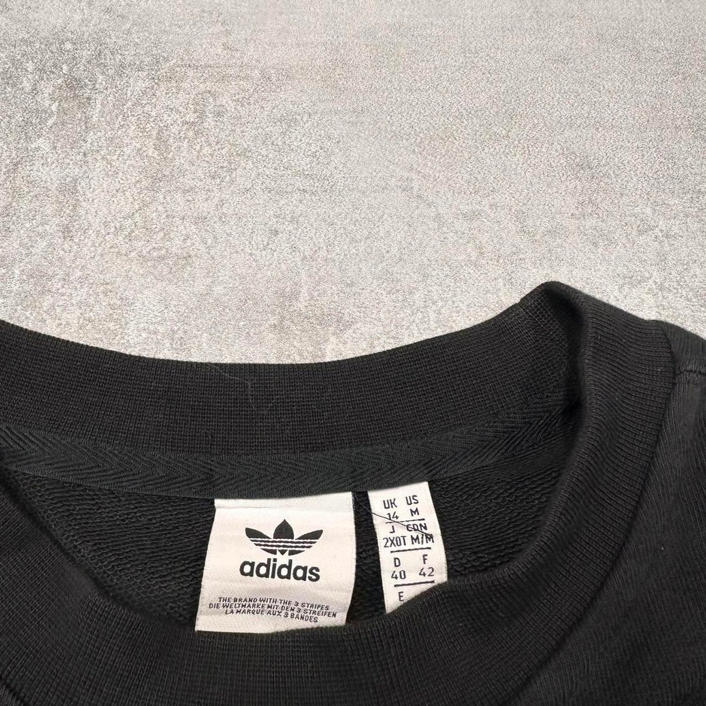 Black Adidas sweatshirt, size 14 loose pullover y2k boxy fit embroidered logo jumper