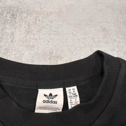 Black Adidas sweatshirt, size 14 loose pullover y2k boxy fit embroidered logo jumper
