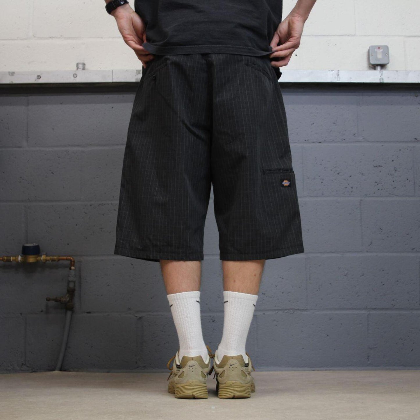 Dickies baggy checkered shorts carpenter black grey Check surf style skater shorts long leg