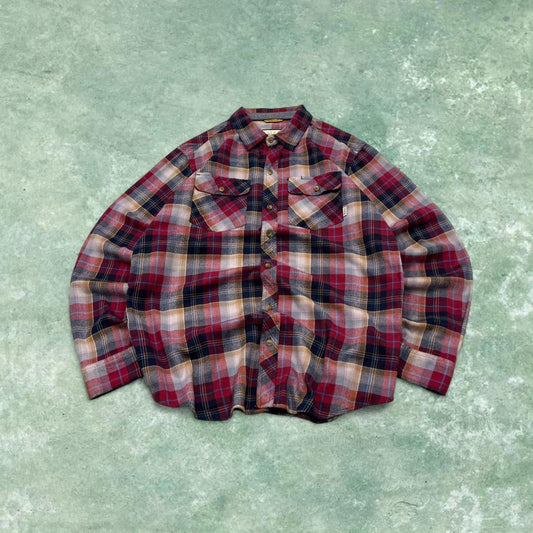 Y2K Dravus checkered plaid flannel shirt red Long sleeve check button down