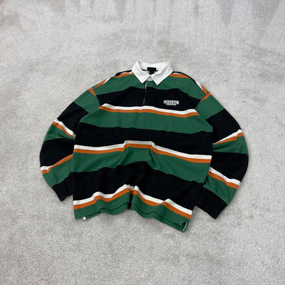 Green H&M Vintage-Inspired Rugby Shirt M Classic long sleeve rugby-style polo bold colour blocking
