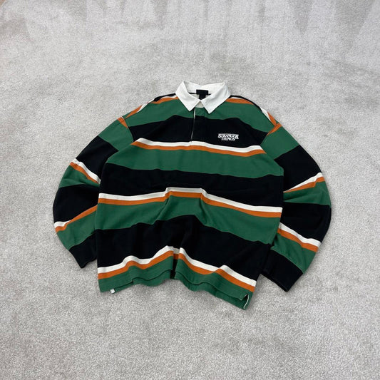 Green H&M Vintage-Inspired Rugby Shirt M Classic long sleeve rugby-style polo bold colour blocking