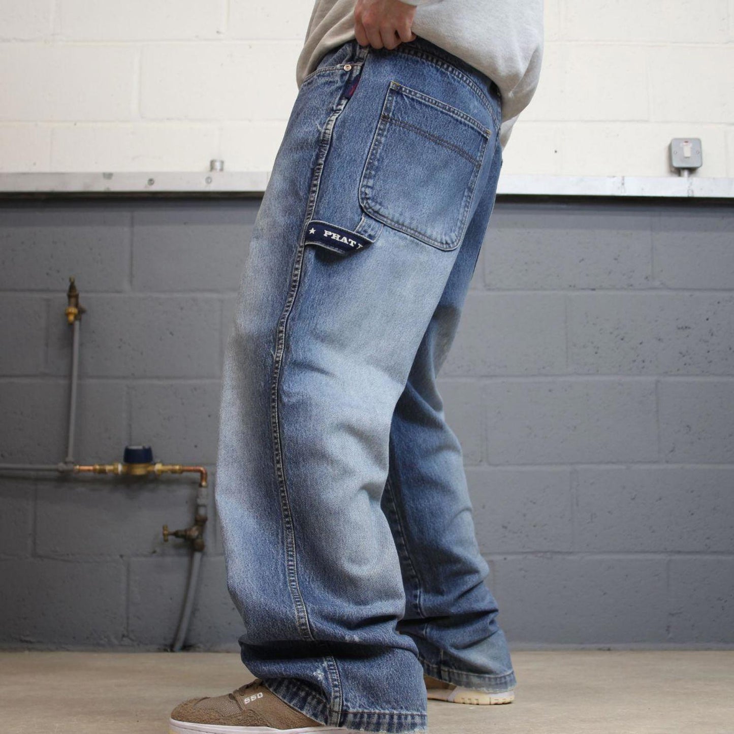 90s baggy Phat Farm carpenter jeans W36L33 loose blue denim y2k skate style hip hop pants