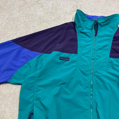 Vintage y2k Columbia technical windbreaker jacket green Bomber style lightweight jacket elasticated