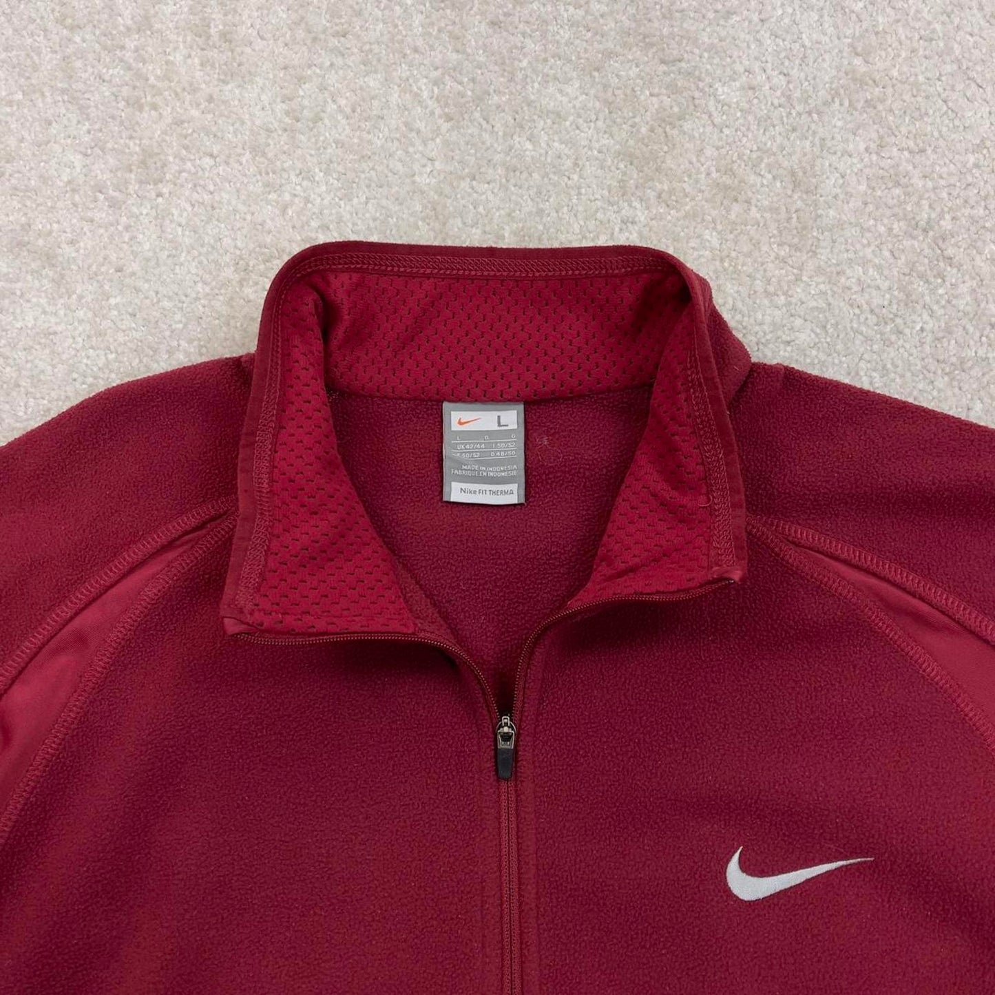 Red Nike FIT Therma technical pullover fleece Large embroidered swoosh logo autumn y2k style