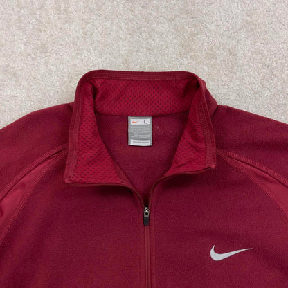 Red Nike FIT Therma technical pullover fleece Large embroidered swoosh logo autumn y2k style