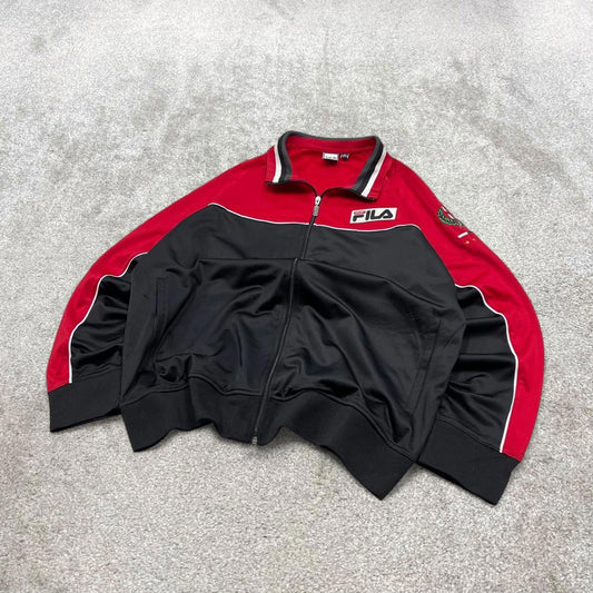 Y2k 00s Fila track jacket XL mens red black Italia sports full zip track suit top embroidered sporty