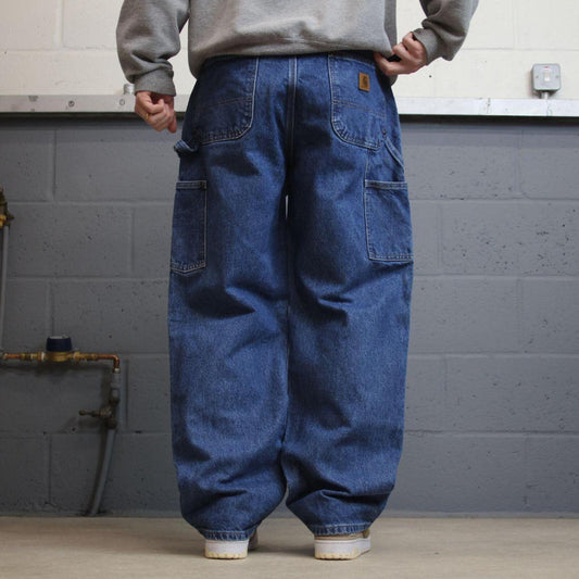 Baggy Carhartt double knee carpenter jeans wide leg blue Loose fit skater cargo work pants