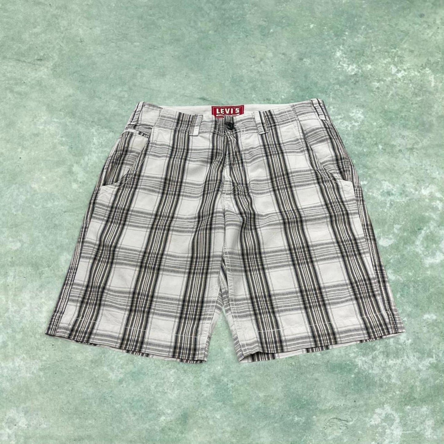 Y2k loose Levi's checkered shorts skater style white Loose check summer festival shorts