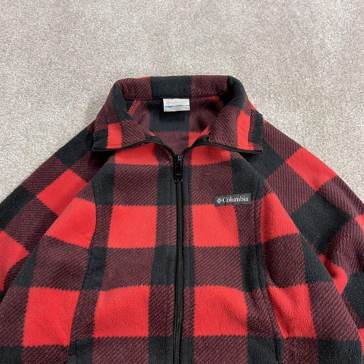Y2K checkered Columbia fleece women's Small technical red black Full zip check fleece