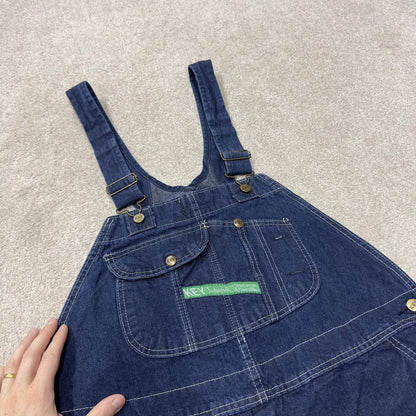 Vintage baggy denim dungarees 00s key overalls blue Patch logo and adjustable straps