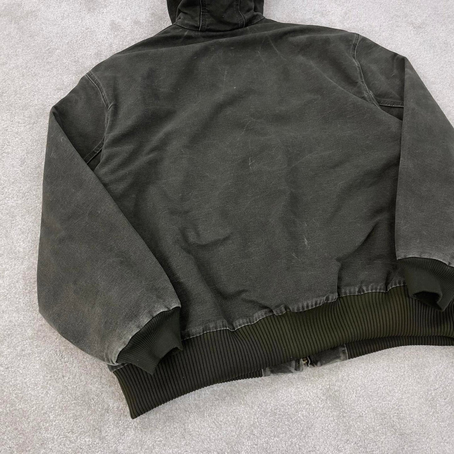 Vintage Green Carhartt hooded active jacket 2XL canvas bomber J130 MOS