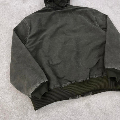 Vintage Green Carhartt hooded active jacket 2XL canvas bomber J130 MOS
