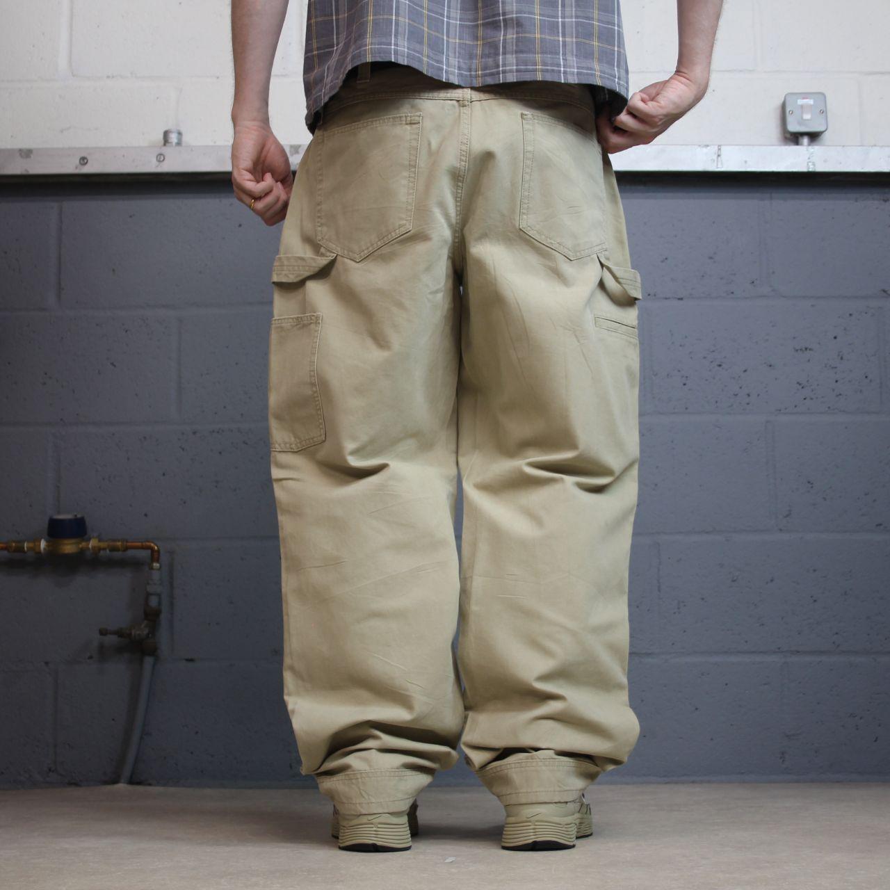Y2K baggy carpenter jeans beige canvas W34L32 Amazon Essentials 100% cotton loose skater pants