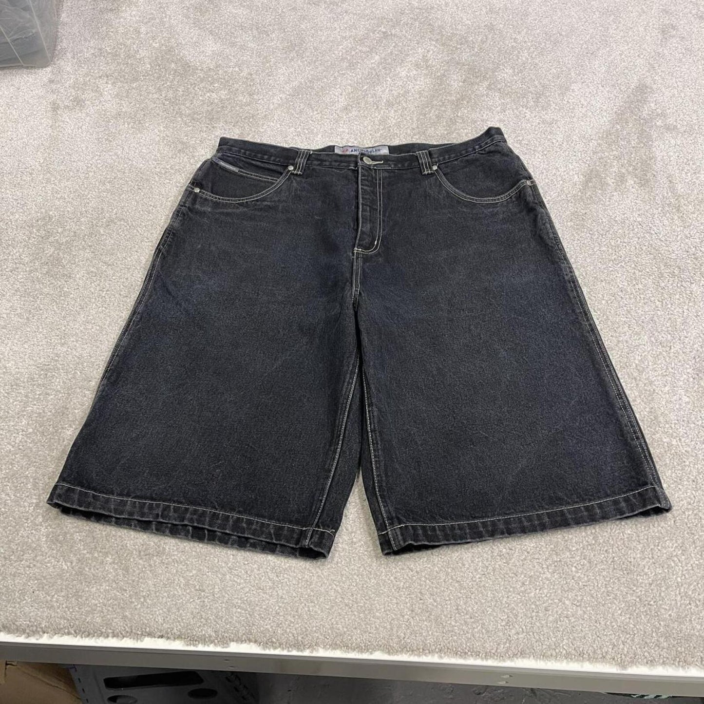 Y2k extra baggy black denim shorts Anchor Blue baggy fit surf style jorts