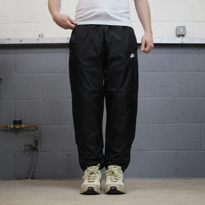 Nike tracksuit bottoms Y2K black Loose mesh lined embroidered cuffed track pants