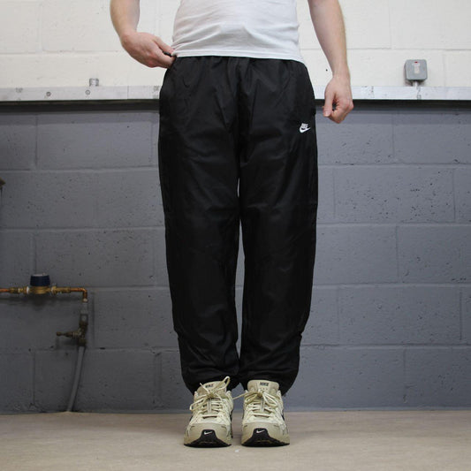 Nike tracksuit bottoms Y2K black Loose mesh lined embroidered cuffed track pants