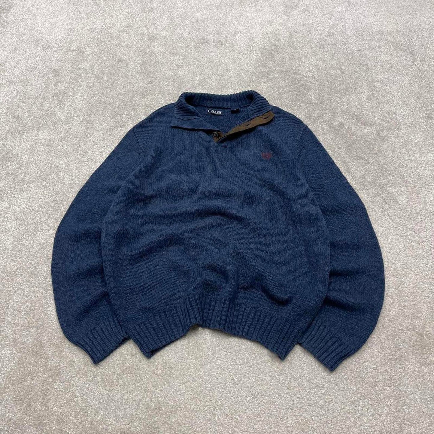 CHAPS knit sweater jumper pull over Medium men's navy knitted button y2k 00s style