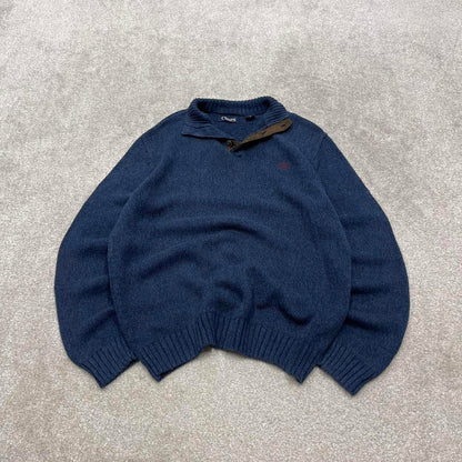 CHAPS knit sweater jumper pull over Medium men's navy knitted button y2k 00s style