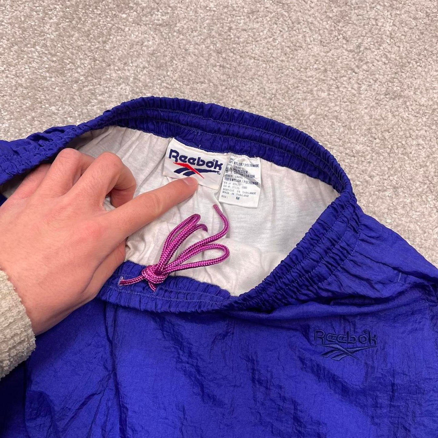 Vintage y2k baggy Reebok tracksuit bottoms blue Wide leg embroidered logo drawstring track pants