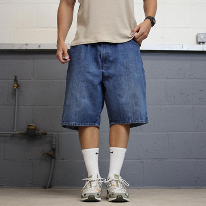 Dickies carpenter shorts loose Mens W42 Blue denim cargo 90s style skater jorts