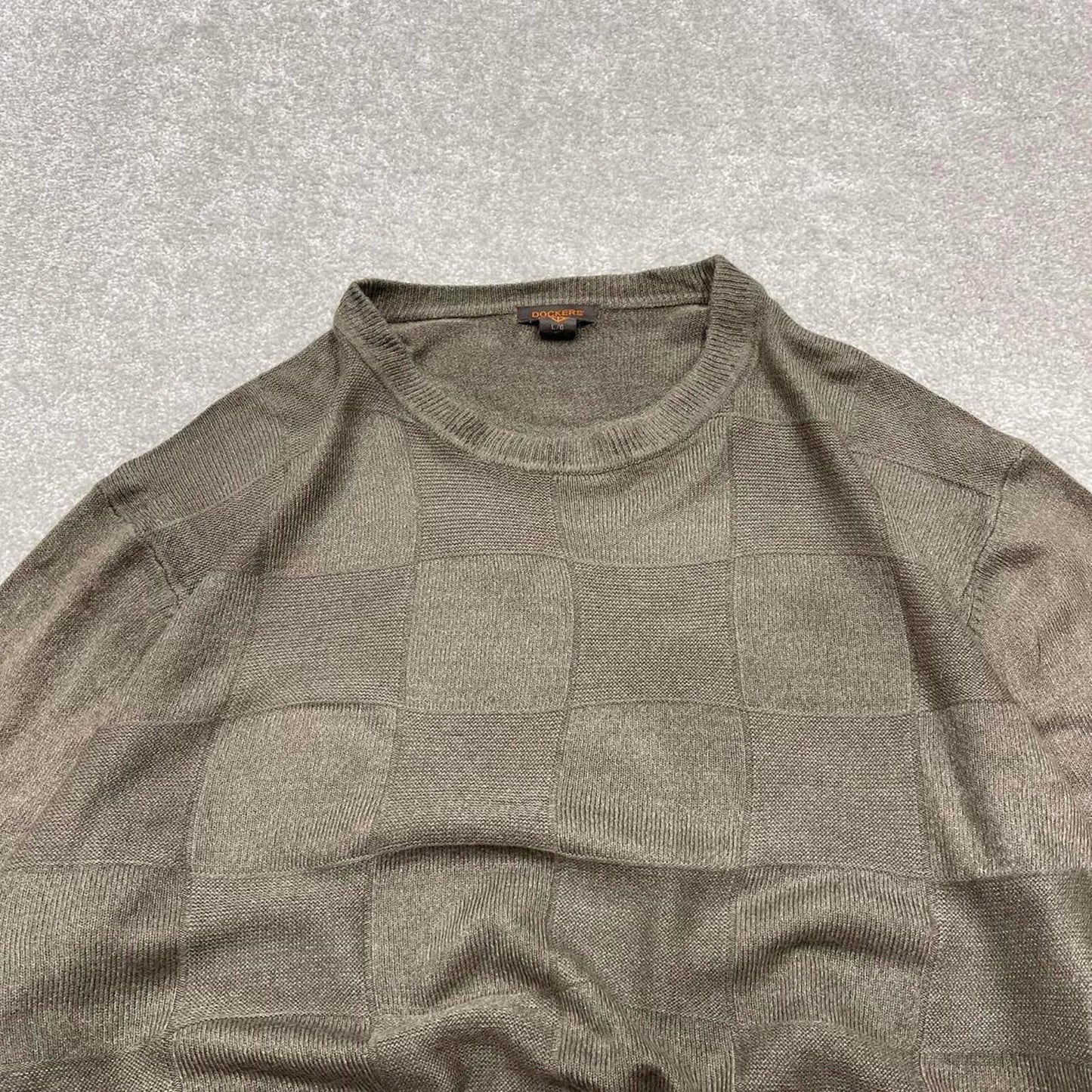 Vintage Y2K Dockers knit sweater jumper khaki Pullover lightweight knitted checkered grandad jumper