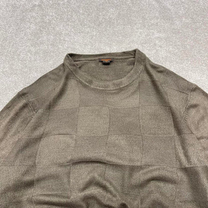 Vintage Y2K Dockers knit sweater jumper khaki Pullover lightweight knitted checkered grandad jumper
