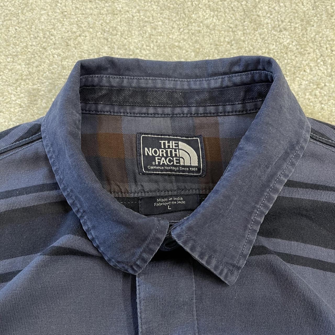North Face striped rugby polo shirt long sleeve navy TNF button up pullover rugby style polo