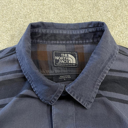 North Face striped rugby polo shirt long sleeve navy TNF button up pullover rugby style polo