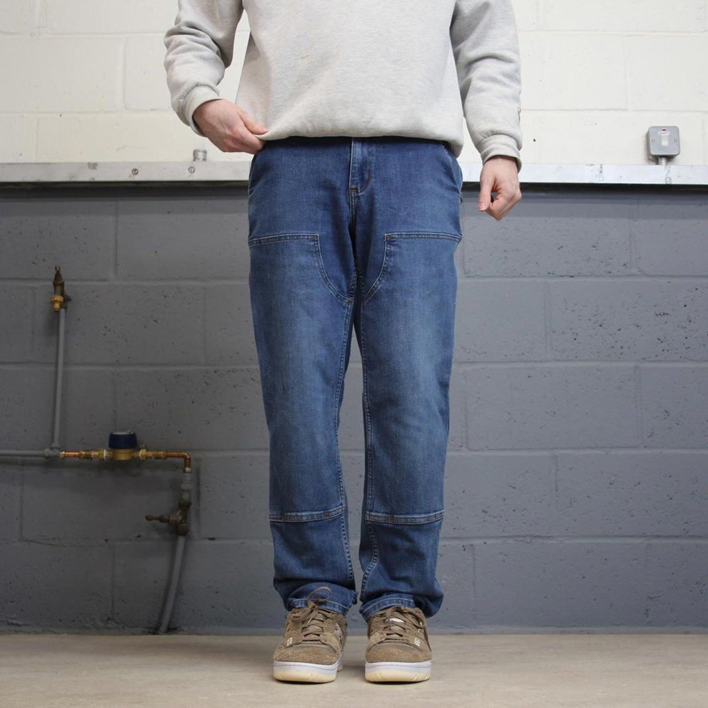 Y2K Carhartt double knee carpenter jeans women's blue relaxed fit denim skate style cargo pants