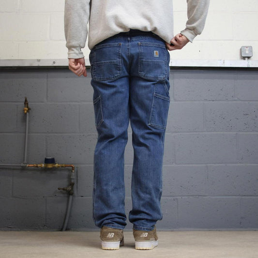 Y2K Carhartt double knee carpenter jeans women's blue relaxed fit denim skate style cargo pants