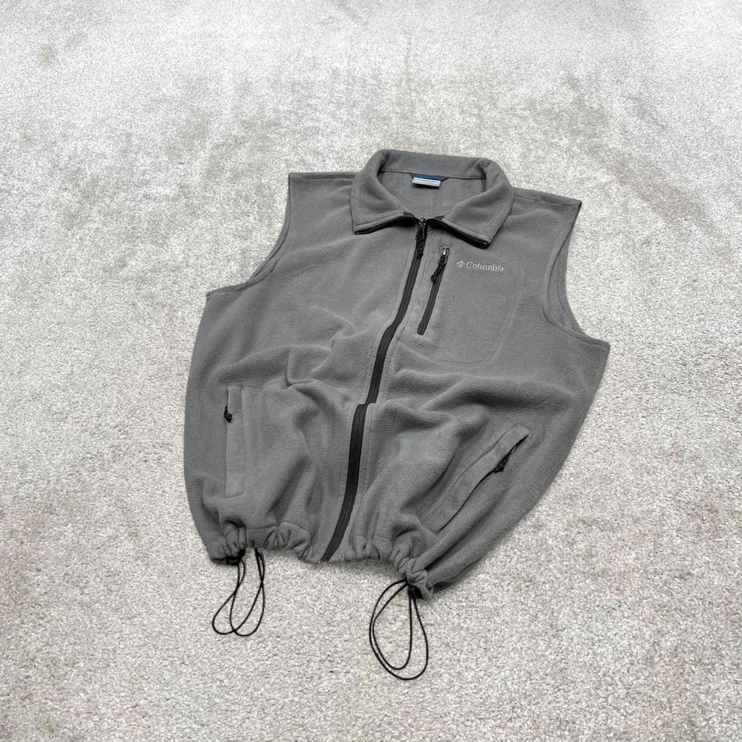 00s Columbia technical fleece gilet M men's grey full zip up y2k style autumn adjustable waist