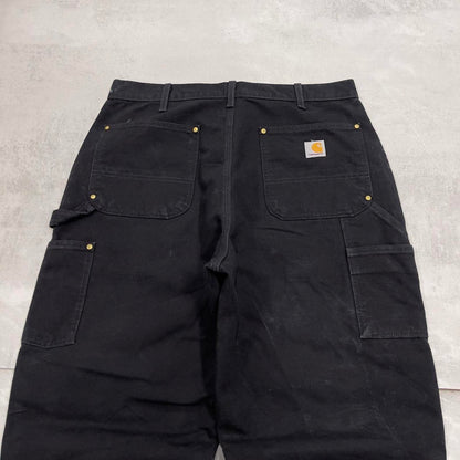 Black Carhartt double knee carpenter jeans W34L34 90s style thick canvas loose leg skater cargos