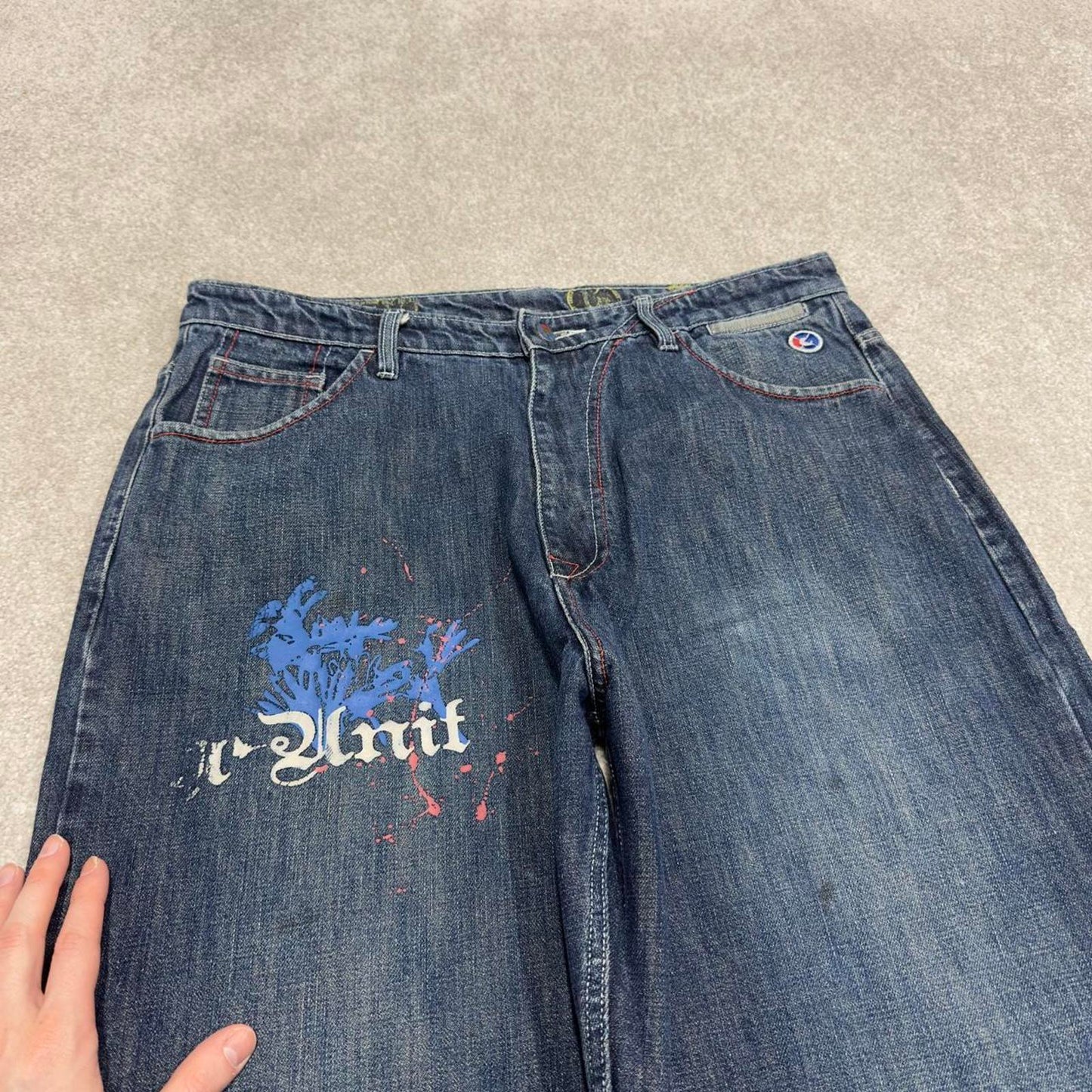 Y2K baggy skate jeans wide leg blue Loose G Unit denim skater style pants