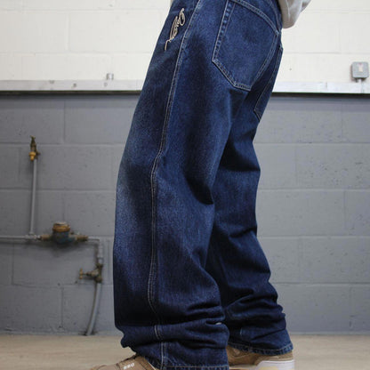 Baggy Davoucci jeans W34 L33 blue wide leg denim 90s style skater jeans